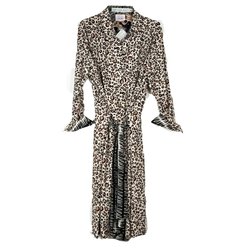 NWT Gretchen Scott M Breezy Blouson Cheetah Dress - Picture 2 of 6